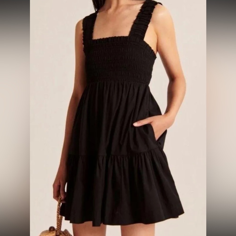 Abercrombie & Fitch Black Smocked Tank mini Dress with Pockets